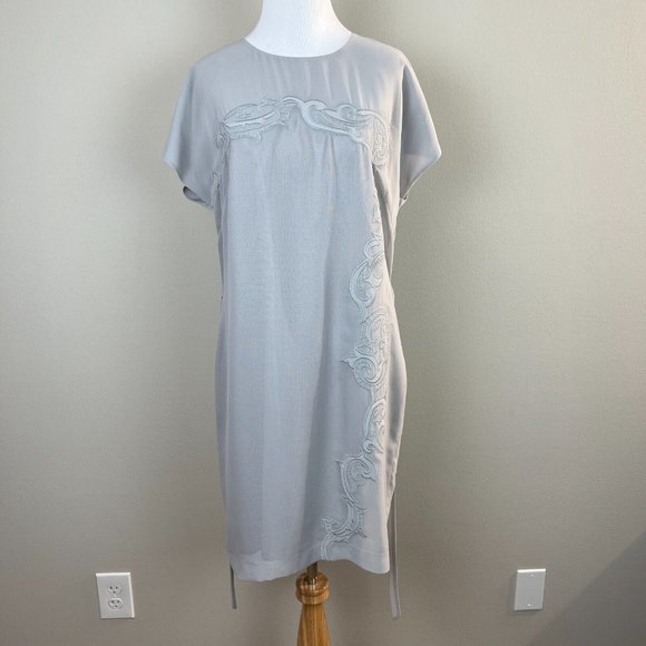 Armani Exchange Dress 10 Gray‎ Embroidered Belted Short Dolman Sleeve Mesh Lined - Picture 8 of 12